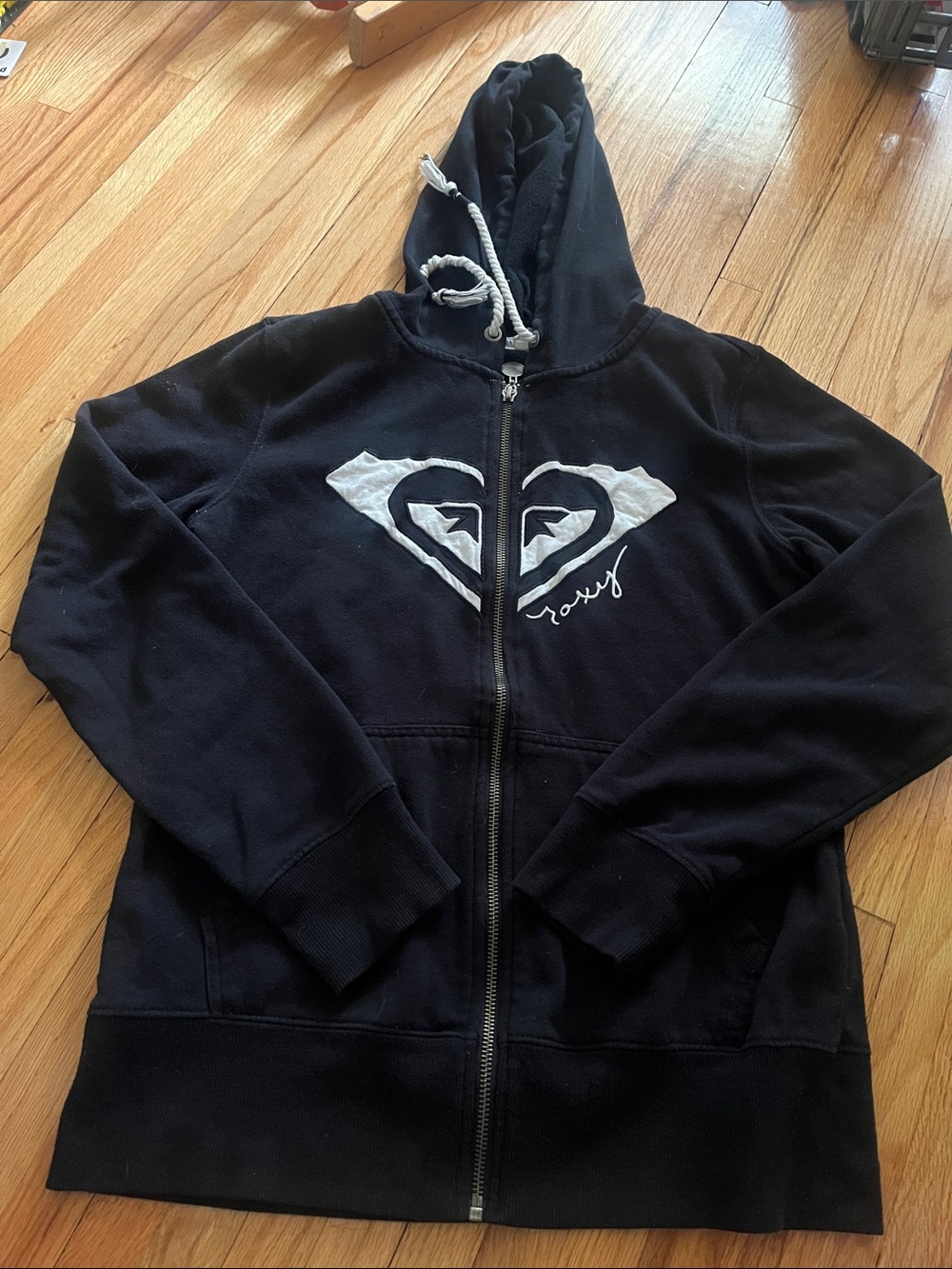 Roxy Black Hoodie with White Heart Logo